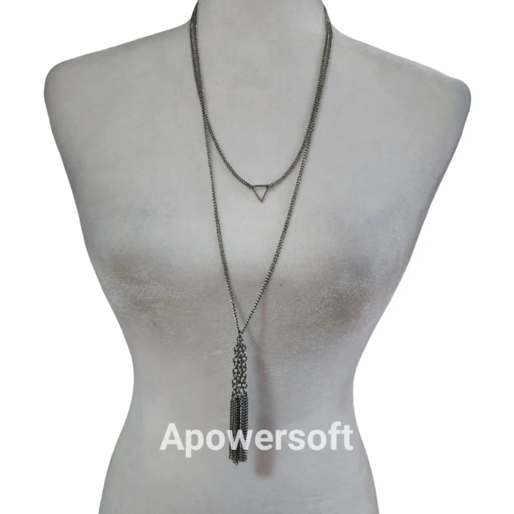 Metallic Mesh Tassel Long Necklace